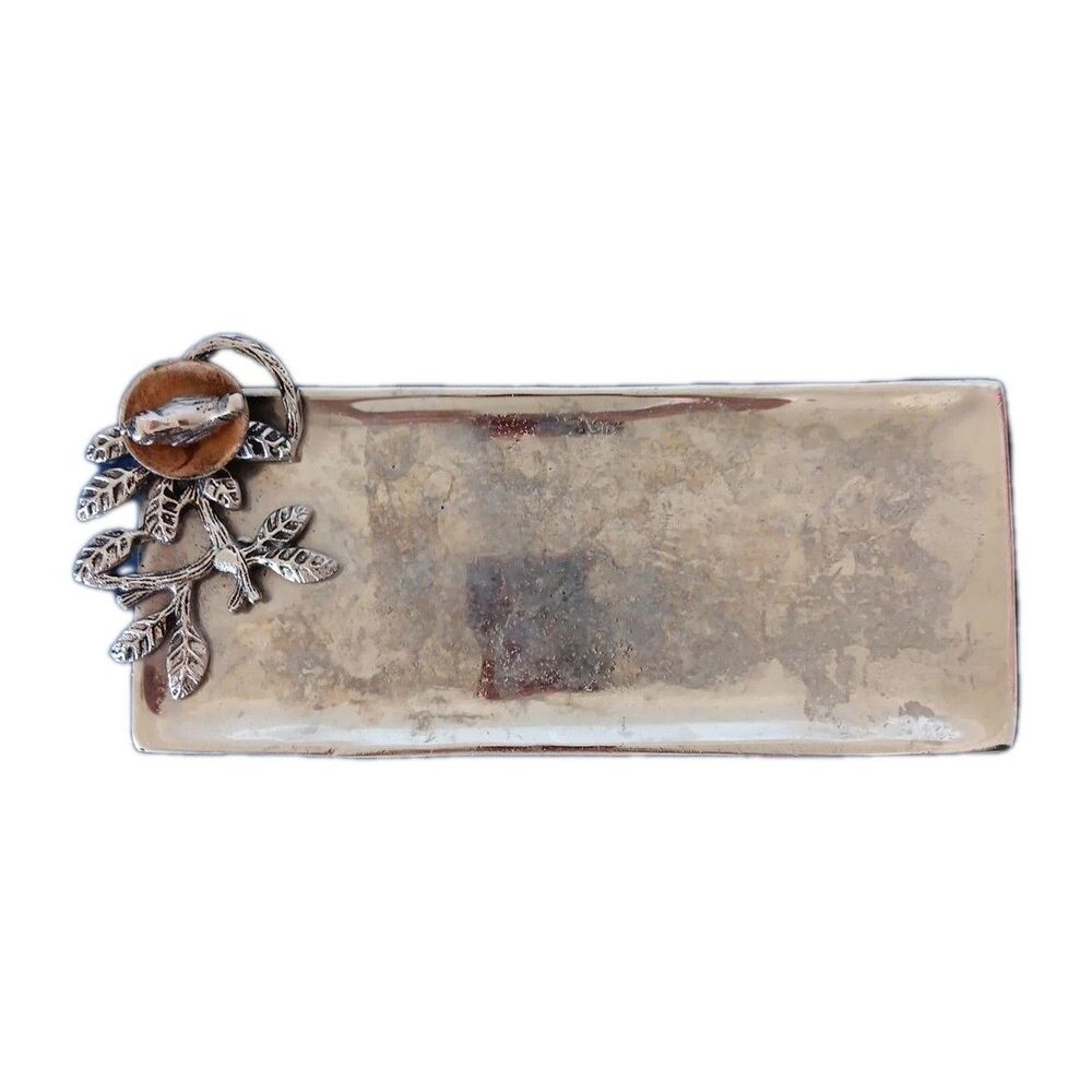 Mud Pie 4071019 Metal Serving Tray Bird Nest Silver Pewter 5” x 12” Patina